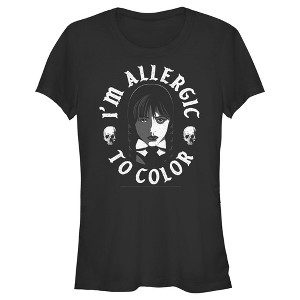 Juniors Womens Wednesday I'm Allergic to Color Skulls T-Shirt - 1 of 4