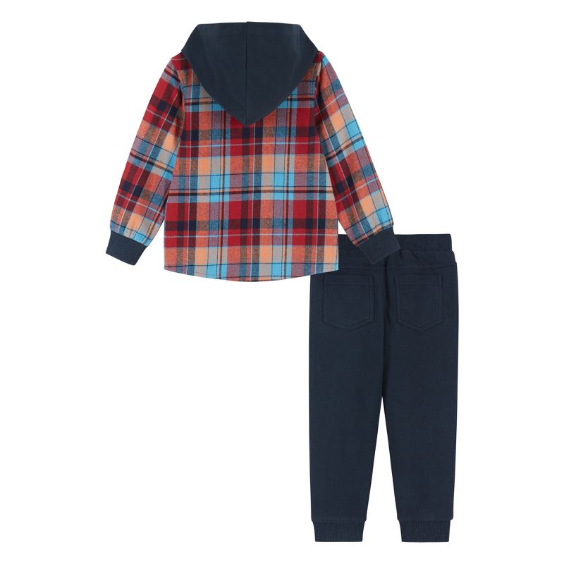 Andy & Evan  Infant  Boys Navy & Red Plaid Hooded Flannel Set, 2 of 6