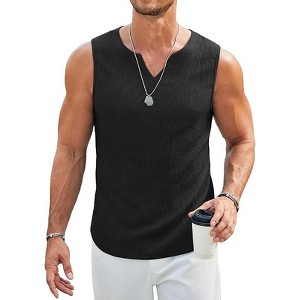 COOFANDY Men's Casual Tank Tops Knit V Neck Sleeveless T Shirts 2 Pack Summer Beach Lightweight Muscle Tee - 1 of 4
