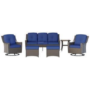 YARDSIGHT 6-Piece Outdoor Patio Furniture Cushioned Sofa, 2 Swivel Chairs, Ottomans & Side Table, All-Weather Wicker for Patio, Garden & Backyard - 1 of 4