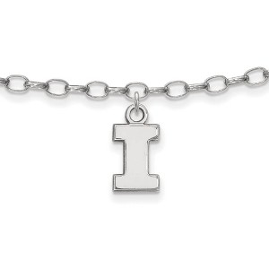 Black Bow Jewelry Sterling Silver Illinois Fighting Illini NCAA Anklet 9 Inch - 1 of 4