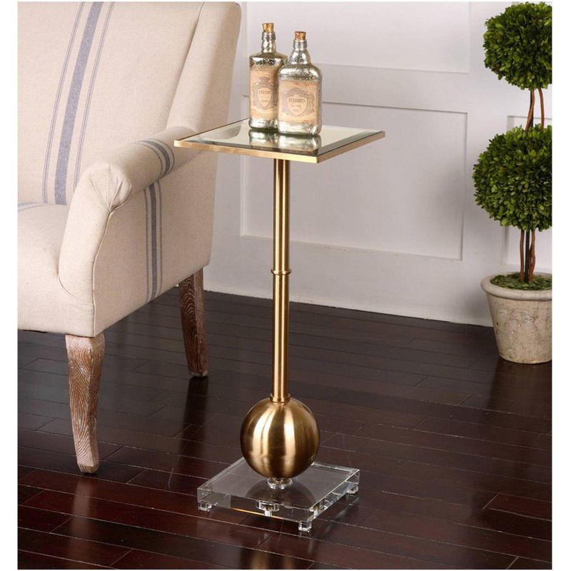 Uttermost Modern Brushed Brass Metal Square Accent Table 12" Wide Gold Beveled Mirror Tabletop for Living Room Bedroom Entryway, 3 of 4