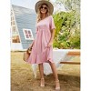 Coolmee Women Casual Ruffle Hem Round Neck Short Sleeve Tiered Flowy Midi Dress With Pockets - 3 of 4