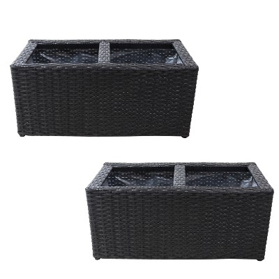 Sunnydaze 2-Section Rectangle Polyrattan Indoor Planters - 21.5" W x 11.5" D x 9.25" H - Black - 2-Pack