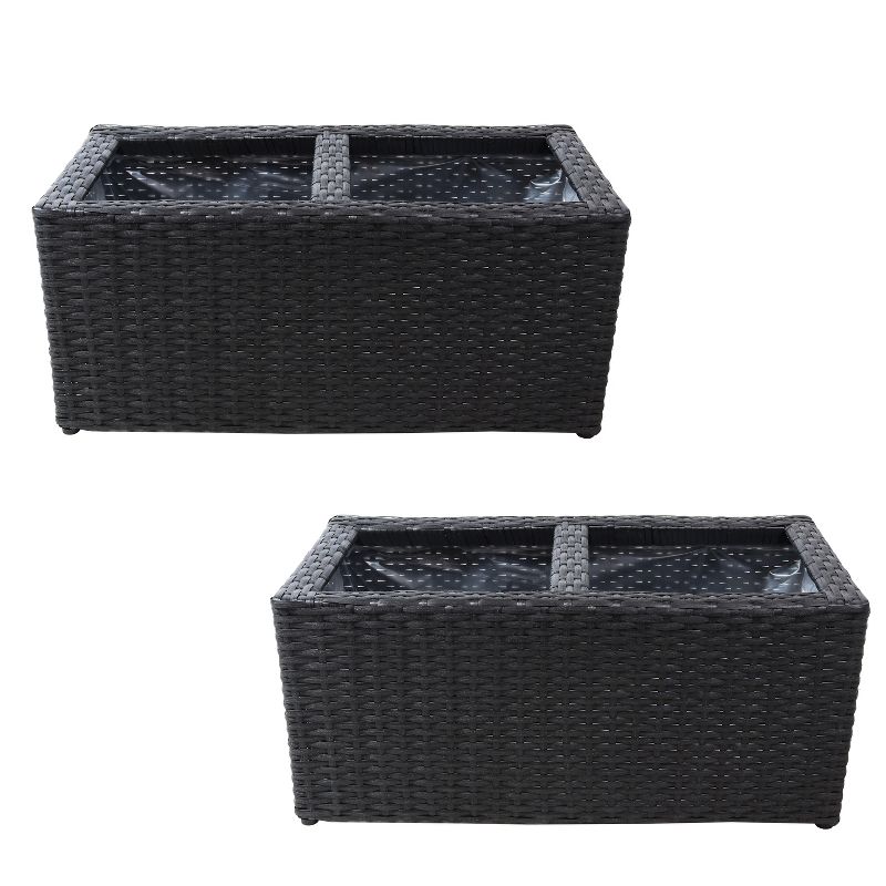 Sunnydaze 2-Section Rectangle Polyrattan Indoor Planters - 21.5" W x 11.5" D x 9.25" H - 2-Pack, 1 of 12