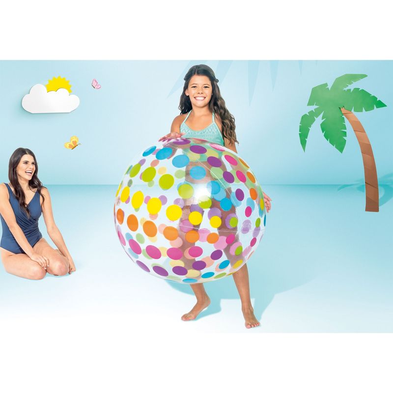 Intex Jumbo Inflatable Glossy Colorful Transparent PVC Giant Beach Ball w/Repair Patch in Polka-Dot or Rainbow Stripes for Ages 3 & Up, Color Varies, 3 of 7