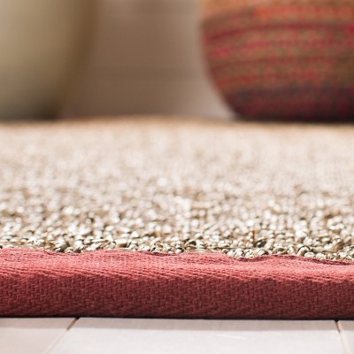 Natural and Red Flat Woven Wool Cotton Area Rug