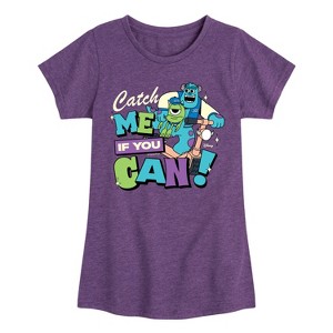 Girls' - Monsters Inc - Mike and Sulley Catch Me If You Can Fitted Short Sleeve Graphic T-Shirt - 1 of 3