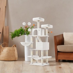 66.1 Inch Large Cat Tree Cat Tower with Scratching Posts, 2 Perches, 2 Caves, Basket, Hammock, Pompoms, Multi-Level Plush Cat Condo for Indoor Cats - 1 of 4