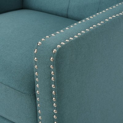 Teal Tufted Back Fabric Recliner with Dark Brown Legs