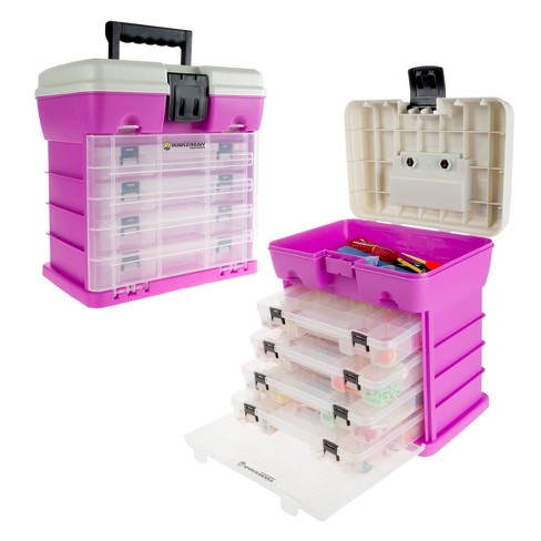 Storage Tool Box-Durable Organizer Utility Box-4 Drawers, 19 Compartments  Each for Camping Supplies and Fishing Tackle by Leisure Sports (Pink)