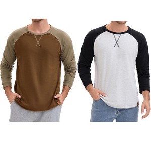 INSPIRE CHIC Men's Long Sleeves Tops Colorblock Casual Raglan T-Shirts 2 Packs - 1 of 4