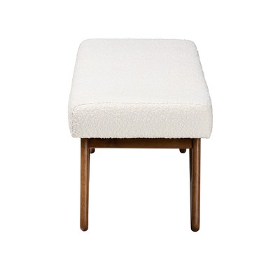 Rika Cream Boucle Fabric and Walnut Wood Bench