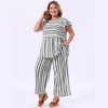 Women's Plus Size 2 Piece Set Boho Floral Printed Babydoll Blouses and Elastic Waist Stripe Wide Leg Pants Sets - Agnes Orinda - 4 of 4