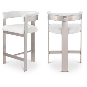 Meridian Furniture,Romeo Cream Boucle Fabric Counter Stool, Set of 2 - 1 of 4