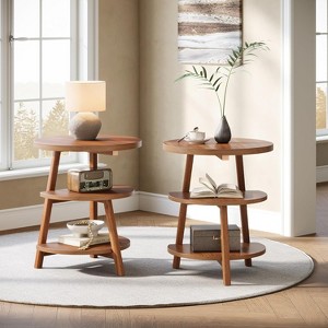 Tribesigns 3-Tier Round End Table, 19.69" W Side Table, Small Round Nightstand for Living Room, Bedroom and Couch Side, Brown - 1 of 4