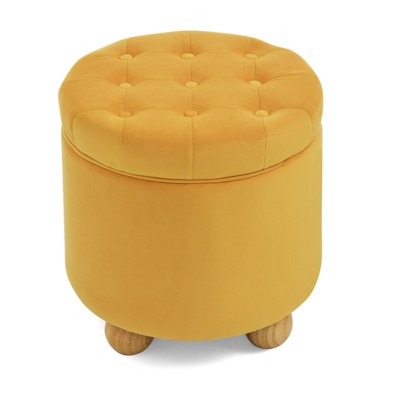 VisioGear Round Storage Ottoman, Multi-Functional Round Ottoman with Storage Space-Dark, Yellow, 18.5"*18.5"*18.1"