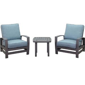 Courtyard Casual Cabo 3 pc Seating Set  Includes:  Two Club Chairs and One End Table  Aluminum Frame with Sunbrella Cushions - 1 of 4
