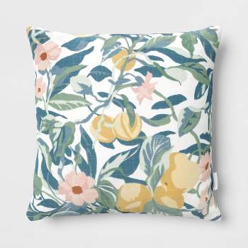 18"x18" Fruit & Floral Square Indoor Outdoor Throw Pillow Multicolor - Threshold™ designed with Studio McGee