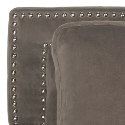 Modern Mushroom Taupe Wood Arm Chair with Silver Nail Head Detailing