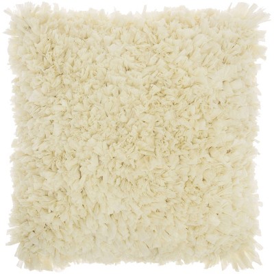 17"x17" Shag Chindi Short Cut Square Throw Pillow Ivory - Mina Victory