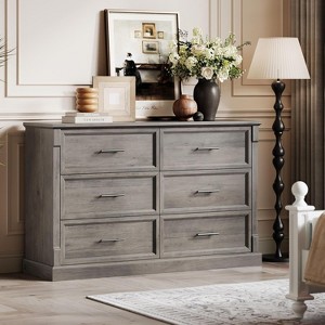 Farmhouse 6 Drawer Dresser for Bedroom, 47.2" Wide Rustic Double Wood Chest of Drawers with Metal Handles and Storage, for Living Room, Hallway - 1 of 4