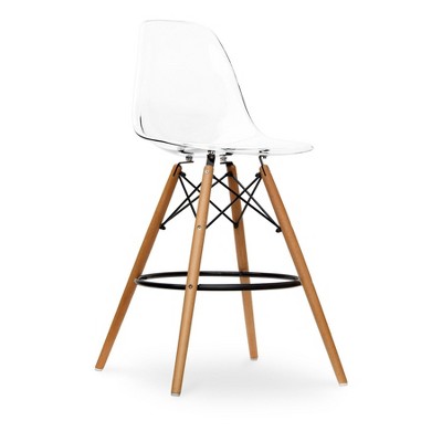 HomeRoots 28" Clear And Brown Acrylic And Solid Wood Counter Height Bar Chair
