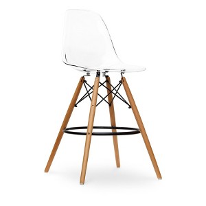 HomeRoots 28" Clear And Brown Acrylic And Solid Wood Counter Height Bar Chair - 1 of 4