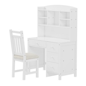 Vynxaria Vintage Executive Desk & Upholstered Chair Set with Bookshelf, Storage Drawers for Home Office - 1 of 4