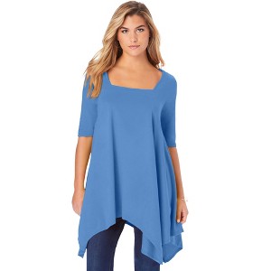 Roaman's Women's Plus Size Square Neck Handkerchief Hem Ultimate Tunic - 1 of 4