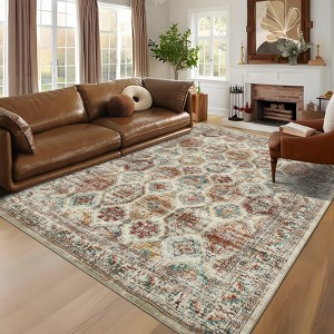 Vintage Oriental Printed Distressed Rug Washable Thin Low Pile Area Rugs for Living Room Indoor Retro Non Slip Soft Carpet for Bedroom - 1 of 4