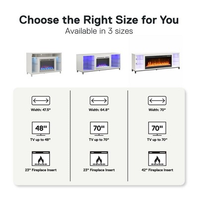 White Modern Fireplace TV Stand with LED Shelves for 70" TVs