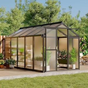 Sturdy Polycarbonate Greenhouse with Aluminum Frame - Adjustable Roof Vent, Sliding Door & UV Protection for Backyard Gardening - 1 of 4