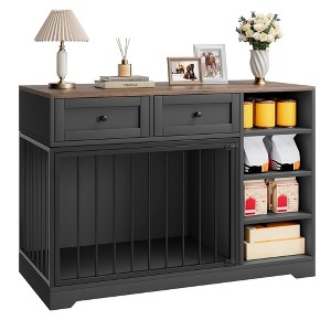 82” Large Double Dog Crate Furniture with 4 Drawers & Shelves, Wooden Indoor Dog Kennel TV Stand for Medium-Large Dogs - 1 of 4