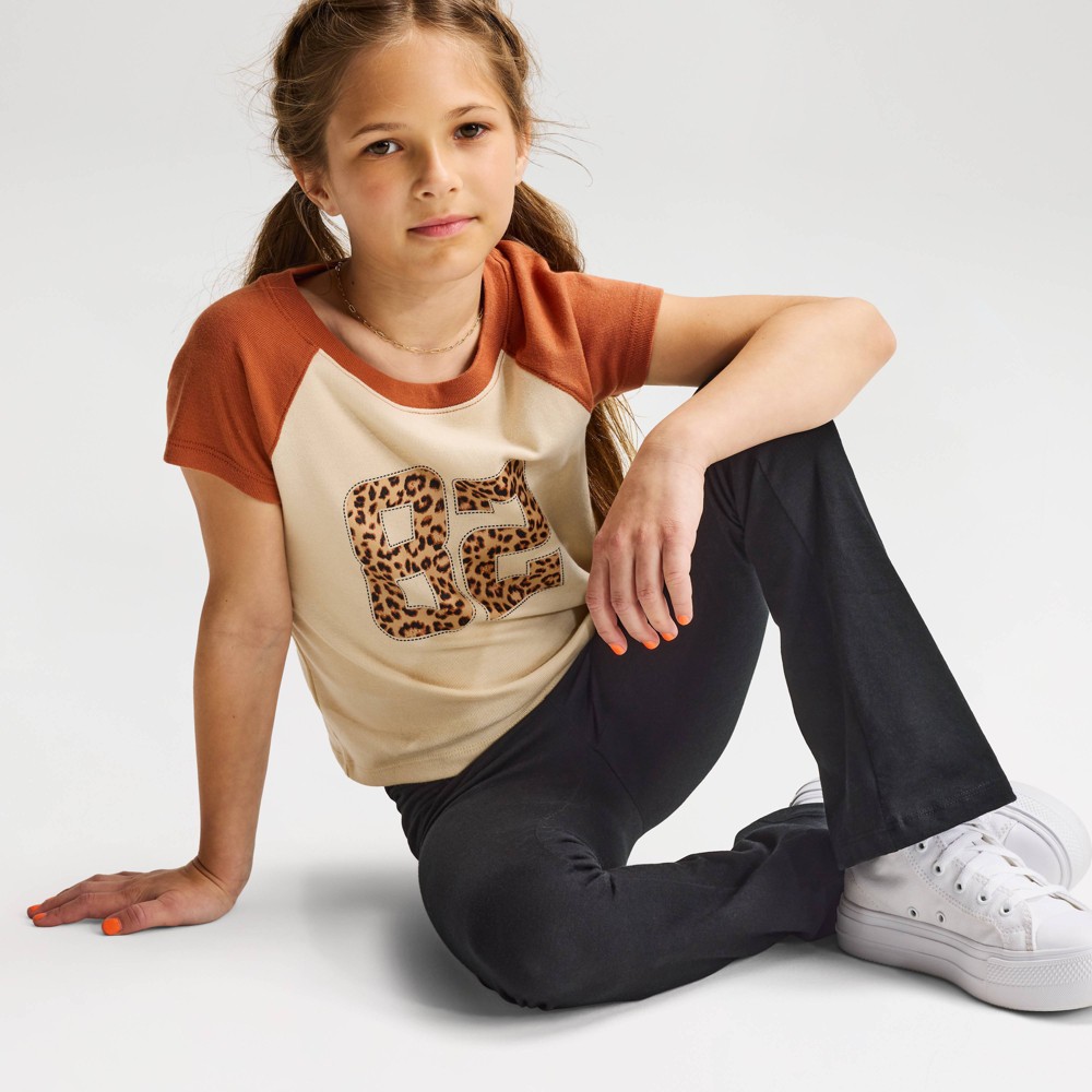 Girls' Flare Leggings - Cat & Jack™ Black XS: High Rise, Full Waistband Elastic, Midweight Jersey, 19.5" Inseam