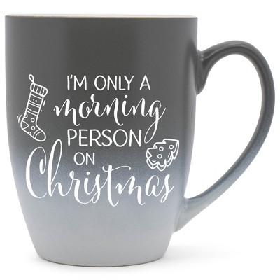 Elanze Designs I'm Only A Morning Person On Christmas Two Toned Ombre Matte Gray and White 12 ounce Ceramic Stoneware Coffee Cup Mug