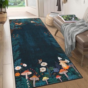 Floral Bordered Accent Carpet, Non-Slip Geometric Floor Cover, Stain-Resistant Low Pile Indoor Mat for Playroom, Living Room - 1 of 4