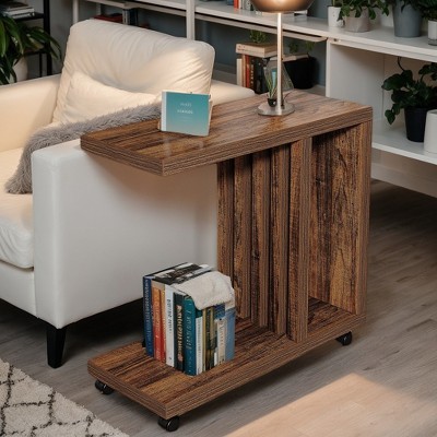 Hommoo C-Shaped End Table Rustic Brown