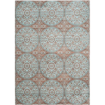 Valencia Brown and Blue Synthetic Rectangular Area Rug
