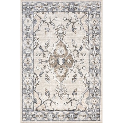 Nuloom Adair Traditional Floral Pet Friendly Machine Washable Area Rug, 4' x 6', Grey