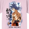 Dragon Ball Super Goku, kanji text, ultra instinct text on cradle Pink Short Sleeve Adult T-Shirt - 2 of 4
