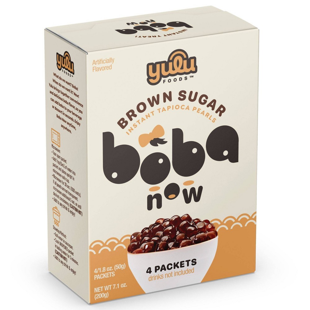 Yulu Boba Now Brown Sugar - Instant Tapioca Boba Pearls for Boba Tea Packets - 4ct