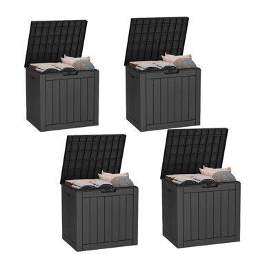 VisioGear Deck Boxes, 4-Piece 30 Gal Outdoor Storage Deck Box, Small Patio Storage Bin for Garden Tools, Black, 22.09"*17.09"*20.87"