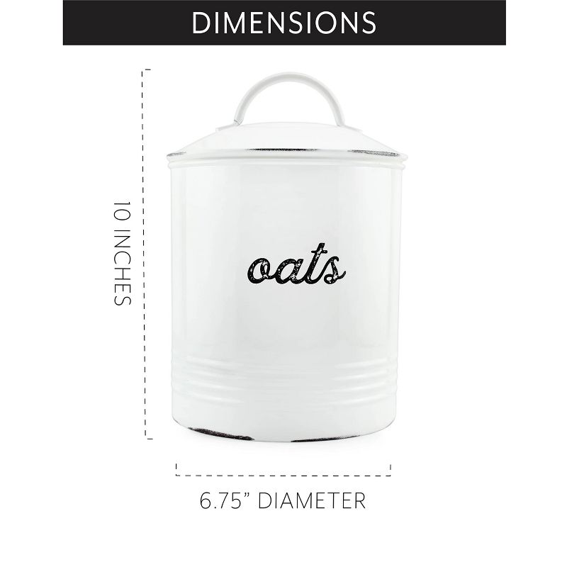 AuldHome Design Farmhouse White Enamelware Oatmeal Canister; Rustic Distressed Oats Storage for Kitchen, 3 of 9