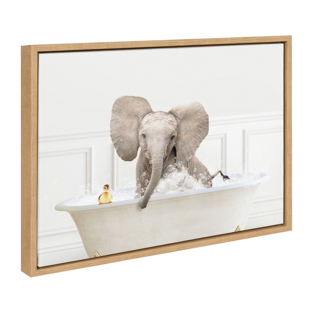 Photos - Wallpaper 18" x 24" Sylvie Baby Elephant Bath Framed Canvas by Amy Peterson Natural