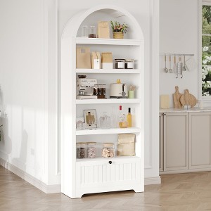 71" Tall Arched Book Shelf, 6-Tier Freestanding Bookshelf with Drawer and Open Display Shelves - 1 of 4