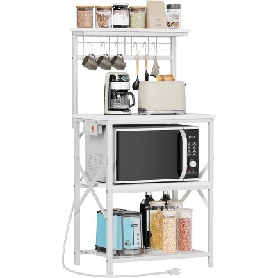 Coffee Bar Station with a 22inch Inch Desktop and 8 S Hooks,Kitchen Microwave Rack for Spices,Pots