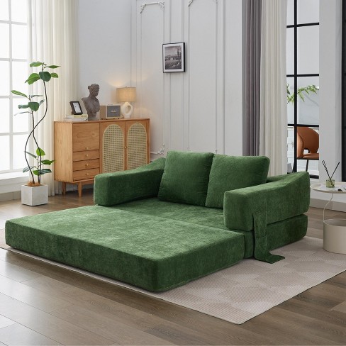 GlasFlength Modern Minimalist Sofa, Fold-Out Sofa Bed, Convertible Chair Floor Couch for Living room, Bedroom, Green, 33.5"*30"*17.3" - image 1 of 4