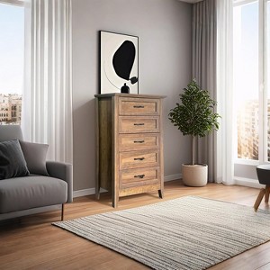 Jojoka Farmhouse 5-Drawer Dresser,44.8" Tall Wood Chest of Drawers with Natural Texture for Living Room - 1 of 4