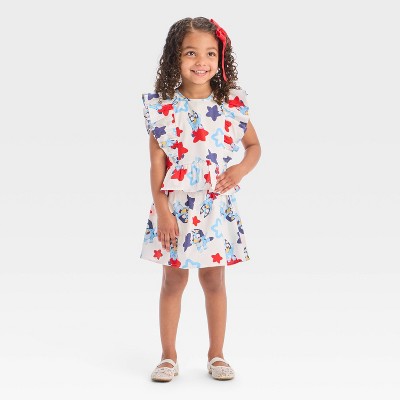 Toddler Girls' 2pc Bluey Americana Tank Top and Skort Set - Red/White/Blue